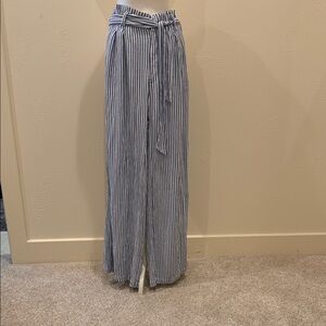 Striped High-Waist Tie Belt Wide-Leg pants - Blue/White
